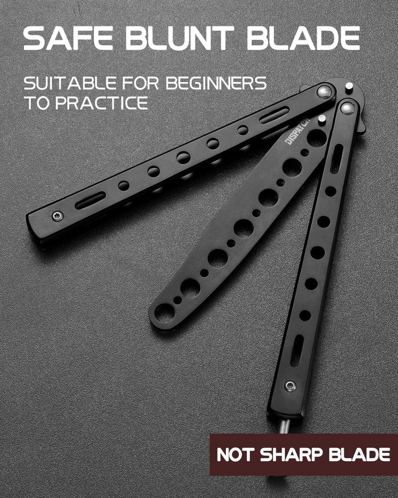 Dispatch Blackened 3Cr13 Stainless Steel Butterfly Knife Trainer with Circular Cutouts | Unsharpened Balisong for EDC Flipping, Martial Arts, Survival Training, Collector’s Display - Image 5